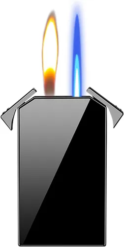 Encendedor de antorcha de butano, encendedor de llama de dos tipos a prueba de viento, encendedor de antorcha de forma cuadrada, llama azul
