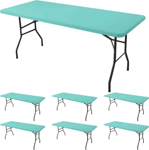 Miniatura 15 de Mantel de elastano para mesas rectangulares de 6 pies, paquete de 4 unidades, color azul aguamarina, para picnic al aire libre, manteles elásticos