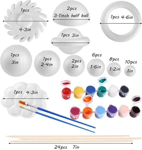 Miniatura 2 de FFchuanhe Kit de 72 bolas de espuma modelo de sistema solar, incluye palos de bambú de espuma para manualidades, pigmentos de color, bandeja