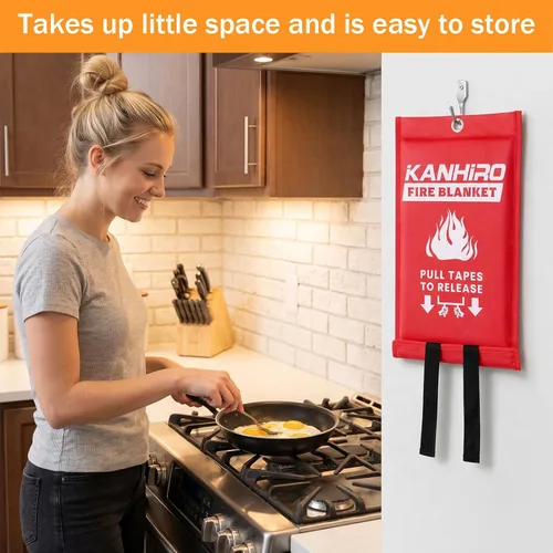 Miniatura 7 de KANHIRO Manta contra incendios de emergencia para la cocina del hogar, manta de fibra de vidrio para extinción de incendios ideal para escuela, Rojo