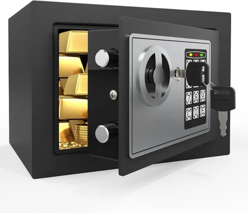 Miniatura 7 de Caja de seguridad pequeña PATRON para dinero con código y llaves, caja fuerte mini sólida para niños con teclado de seguridad electrónico digital