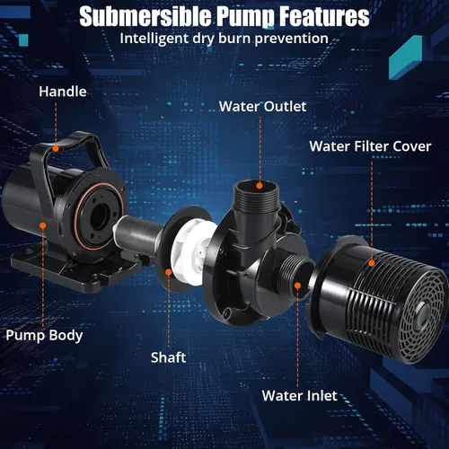 Miniatura 5 de Bomba de agua sumergible de 3700 GPH, bomba de estanque de 130 W, bomba de transferencia de agua de altura de elevación de 31 pies, 16 pies, salida