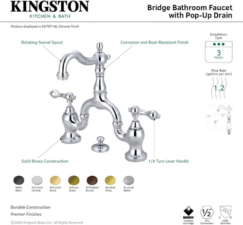 Miniatura 6 de Kingston Brass KS7972AL - Grifo de baño con puente de campo inglés, latón pulido, 10.75 x 4.75 x 2.13