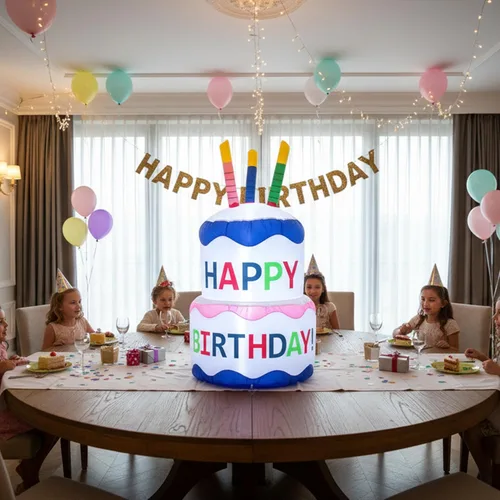 Miniatura 7 de Sunnydaze Decoración inflable de pastel de cumpleaños de 4 pies, ventilador y luces LED