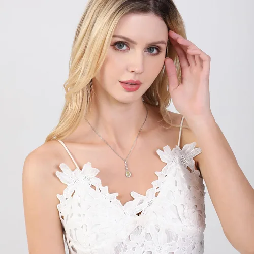 Miniatura 5 de TIANYU GEMS Collar con colgante de moissanita amarilla de 2 quilates para mujer, plata de ley chapada en oro amarillo de 18 quilates, pera amarilla