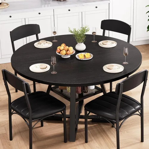 Miniatura 9 de Juego de mesa de comedor redonda para 4, mesa de cocina y sillas para 4, mesa circular redonda con pedestal para comedor cena mesa auxiliar, 5