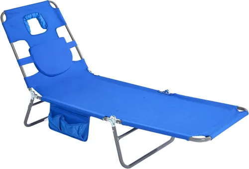 SUNNYFEEL - Silla de bronceado plana con agujero boca abajo y ranuras para los brazos, silla de playa para tomar el sol, silla plegable de 5