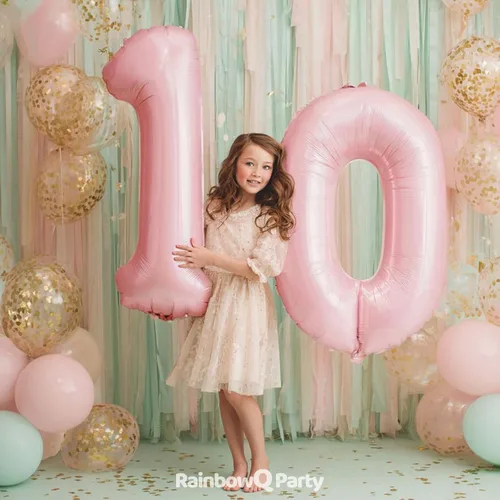 Miniatura 6 de Globo Número 0 de 40 Pulgadas para Niño o Niña Rosa Grande 0-9 Papel de Aluminio Mylar Grande Globo Número 0 Feliz Cumpleaños 0 Fiesta Aniversario