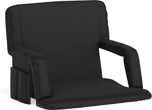 Flash Furniture Malta - Asiento de estadio portátil extra ancho para gradas o bancos, silla de estadio acolchada con correas para mochila y Negro