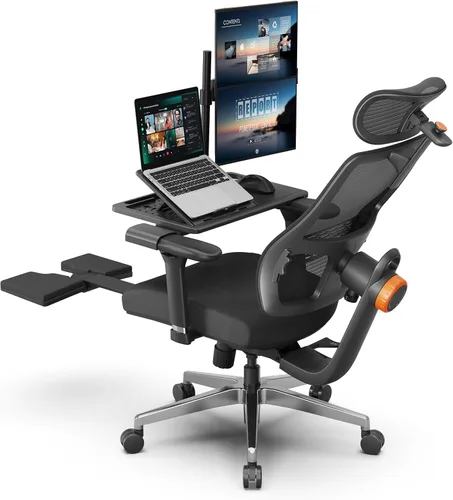 Miniatura 13 de Newtral Silla de oficina ergonómica, silla de escritorio de oficina en casa con reposapiés, respaldo y reposacabezas de seguimiento automático, Negro