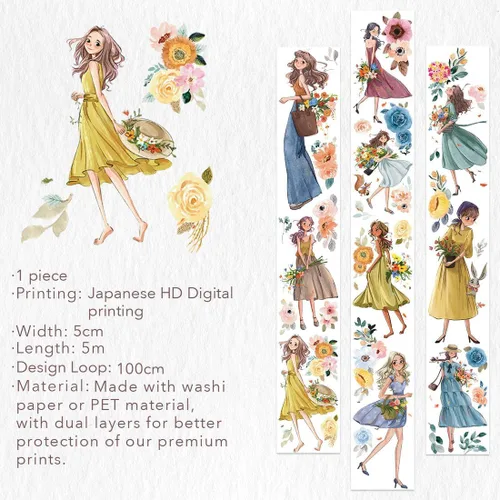 Miniatura 9 de WT Cinta Washi Carefree, Diseños Originales, Figuras de Personajes Niñas Decorativas, Manualidades, Suministros para Planificador Bujo, Cinta