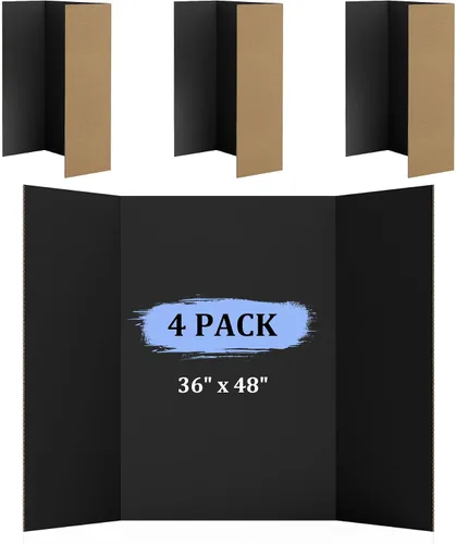Miniatura 8 de AKONEGE Paquete de 2 tableros de póster triples de 36 x 48 pulgadas para presentación, cartón corrugado negro grande, triple, para ferias