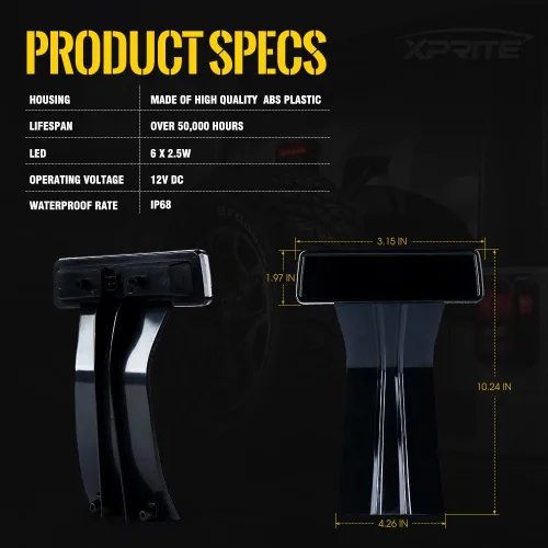 Miniatura 7 de Xprite Tercera luz de freno LED con lente ahumada de alto montaje y tercera luz trasera compatible con Jeep Wrangler JK 2007-2018 Lente ahumada