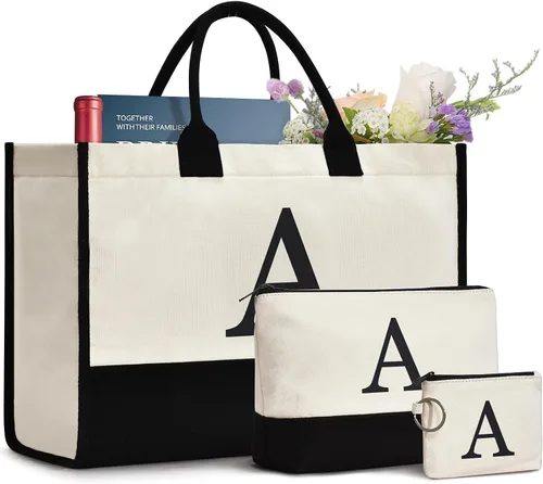 Miniatura 103 de Initial Canvas Tote Bag Birthdays Gift for Women Mom Teacher Friend Bridesmaid,Custom for Wedding Beach Holidays