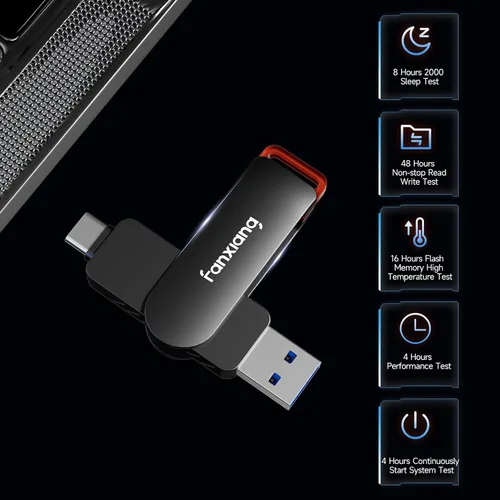 Miniatura 8 de fanxiang Unidad flash SSD externa de 256 GB, unidad de estado sólido portátil USB-C y USB-A de hasta 560 MB/s, unidad flash USB de aleación de zinc
