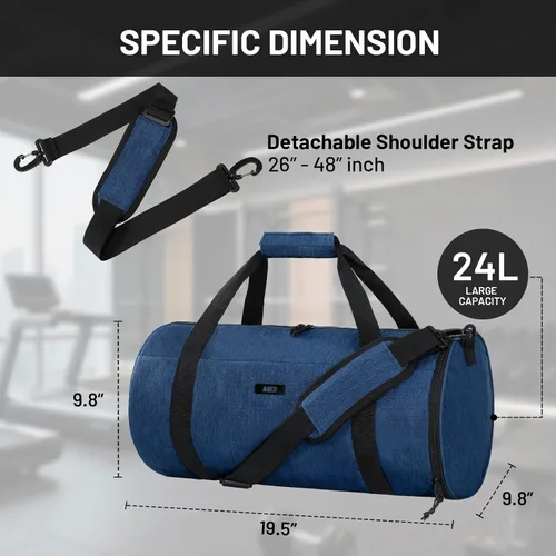Miniatura 4 de MIER Bolsa de deporte redonda con compartimento para zapatos y bolsillo húmedo, bolsa de mano ligera para hombres y mujeres, entrenamiento, fitness