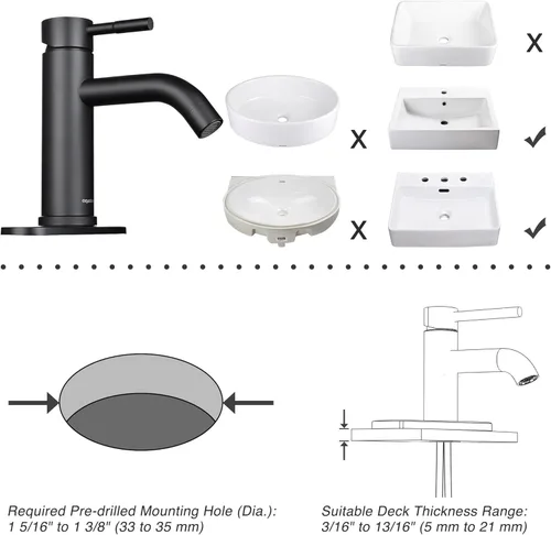 Miniatura 9 de Aquaterior Grifo de lavabo de baño negro mate de una sola manija 1 o 3 agujeros RV lavabo baño vanidad grifo bañera lavabo boho baño grifos CUPC NSF