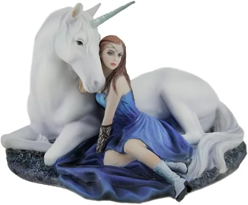 Veronese Design Anne Stokes - Estatua de fantasía pintada a mano con diseño de unicornio azul