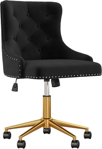 Silla de escritorio de terciopelo sin brazos para oficina en casa, silla giratoria con altura ajustable, pequeña y linda silla de tocador para Negro