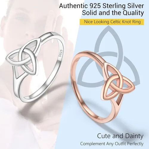 Miniatura 7 de PROSILVER Anillo Claddagh de plata de ley 925anillo de nudo celta para mujer, anillo de boda irlandés, chapado en oro rosa, ajuste cómodo