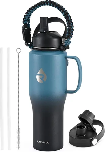 Miniatura 15 de RAYMYLO Botella de agua de acero inoxidable de 32 onzas (fría durante 48 horas, caliente durante 24 horas), botella de agua aislada al vacío