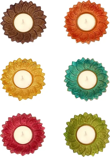 Miniatura 7 de SATVIK - 2 piezas Chandrarupa Diya Floral Red Lotus Flower Shape Candelabro de té Lámpara de aceite Navidad Interior Hogar Mandir Pujan Pooja