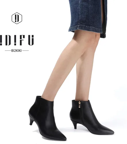 Miniatura 2 de IDIFU Botas de tacón bajo para mujer, botas de tobillo con punta puntiaguda, botas cortas para vestir, 5