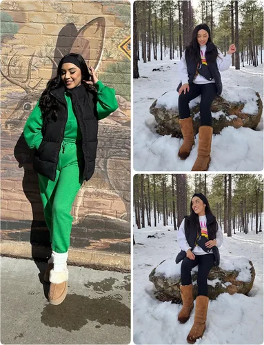 Miniatura 5 de Huaqiao Chaleco acolchado para mujer, cuello alto, sin mangas, con cremallera, chaleco de invierno