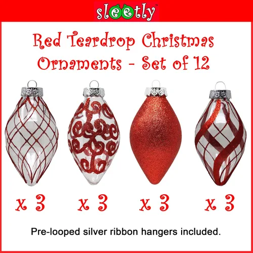 Miniatura 3 de Paquete de 28 adornos navideños de bolas rojas y doradas para decoraciones de árbol - Juego de bolas de plástico irrompibles, carámbanos y copos