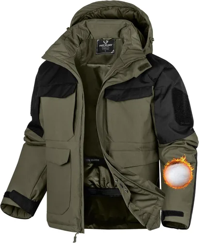 Miniatura 10 de FREE SOLDIER Chaqueta de esquí impermeable para hombre, abrigo cálido de invierno para nieve, snowboard con múltiples bolsillos, capucha desmontable