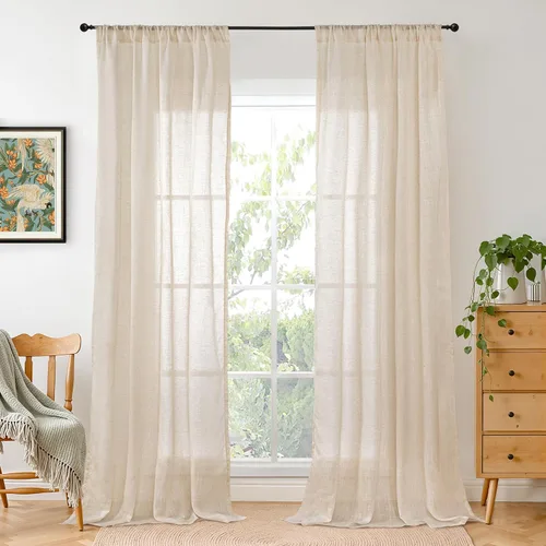Miniatura 47 de BGment Cortinas de lino café de 30 pulgadas de largo para ventana pequeña, cortinas de media ventana beige semitransparentes ligeras con bolsillo