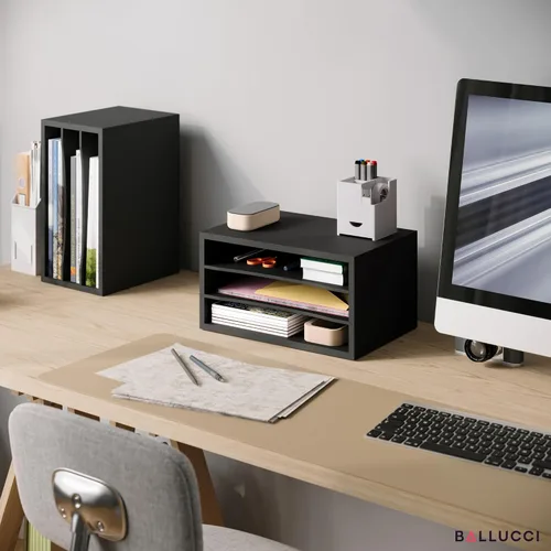 Miniatura 2 de Organizador de papel Ballucci, organizador de escritorio de madera apilable de 3 niveles, organizador de archivos de documentos y clasificador
