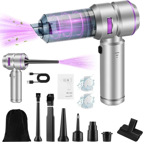 Aspiradora portátil inalámbrica para automóvil, 18000 PA de alta potencia con motor sin escobillas, plumero de aire 4 en 1, soplador, bomba y mini