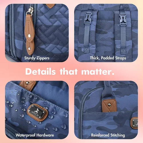 Miniatura 5 de Dikaslon Mochila para pañales con cambiador portátil, funda para chupete y correas para cochecito, bolsas de bebé unisex grandes para niños y niñas