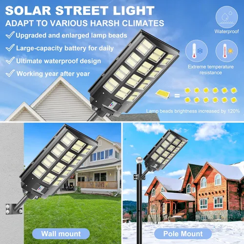 Miniatura 2 de loyoele Luces solares de calle de 9000 W para exteriores, 240000 lúmenes, luz de inundación solar con control remoto y sensor de movimiento, luces