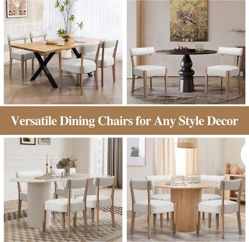 Miniatura 5 de ZJhome Sillas de comedor, paquete de 2 sillas de cocina de madera modernas de mediados de siglo con tapicería de lino, diseño tejido de respaldo
