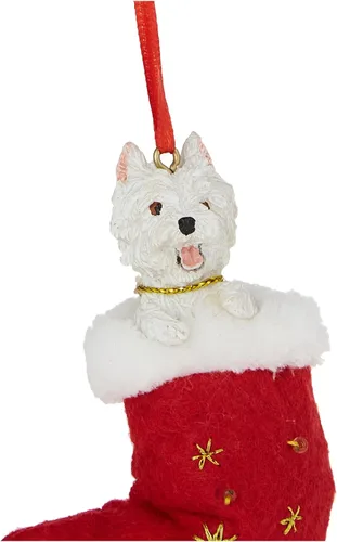Miniatura 3 de Westie - Adorno de calcetín de Navidad de tela con detalle pintado a mano y cosido "Santa's Little Pals