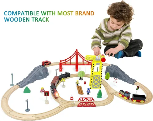 Miniatura 3 de Tren motorizado para pista de madera, juego de 3 piezas de tren de juguete para niños y niñas de 3, 4, 5+ años, tren con batería compatible