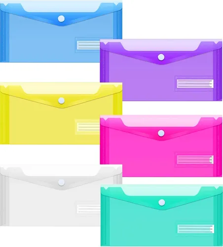Miniatura 8 de Sooez Sobres de plástico pequeños, paquete de 12 bolsas de plástico con bolsillo para etiquetas, bolsa de sobres de archivo, sobres de dinero