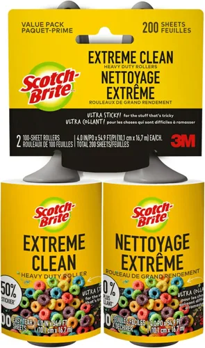 Scotch-Brite Rodillo de pelusa Extreme Clean, 50% adhesivo*, resistente para eliminar residuos y pelo de mascotas en ropa, muebles, automóviles,