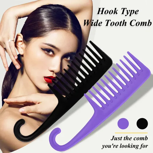 Miniatura 4 de Peine de dientes anchos y grandes, 2 piezas, peines de ducha con gancho para cabello rizado mojado, peines de cepillo de pelo grande premium