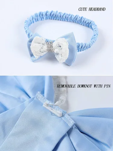 Miniatura 3 de LZH - Vestido de encaje con volantes y tocados para bebés, vestidos de flores con lazo para fiestas y bodas