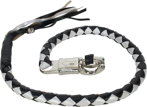Miniatura 8 de Dream Apparel Látigo de Cuero para Motocicleta "Get Back" de 36 Pulgadas para Manillar con Flecos para Motociclista, Negro y Blanco Negro & blanco
