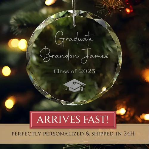 Miniatura 3 de Adorno de graduación personalizado de la clase de 2025 Rápido 24 horas, grabado con láser, adornos de Navidad para árbol Tapa de graduación