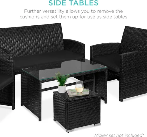 Miniatura 7 de Best Choice Products - Juego de 2 otomanos de mimbre, muebles multiusos para exteriores para patio, patio trasero, asientos adicionales, reposapiés