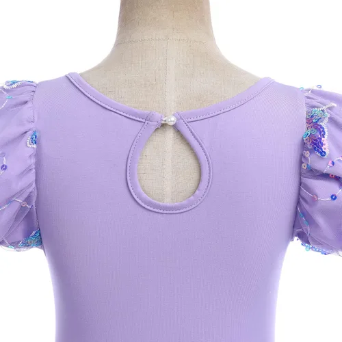 Miniatura 5 de Leotardos de ballet para niñas, 4 colores, mariposa, lentejuelas brillantes, vestido tutú de baile, manga abombada, ojo de cerradura en la espalda