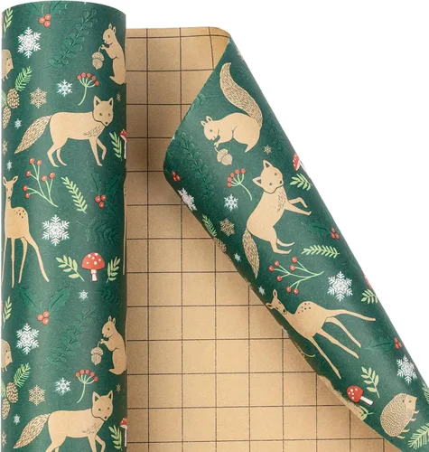 Miniatura 6 de RUSPEPA - Papel de envolver de Navidad, rollo jumbo de papel kraft - diseño de animales navideños para envolver regalos de fiestas - 30 pulgadas x
