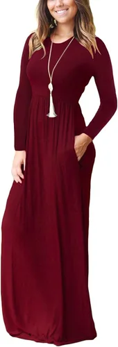 Miniatura 2 de VIISHOW - Vestido largo para mujer, maxi vestido informal de ajuste holgado, manga larga y bolsillos