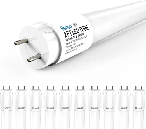 Sunco - Paquete de 10 tubos de vidrio transparente LED T8 de 2 pies para repuesto en interiores, fluorescente, comercial, oficina, pasillo, almacén,