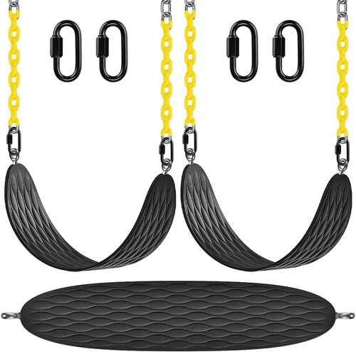 Miniatura 10 de Dolibest Asiento de columpio resistente con cadena y mosquetones de 66 pulgadas, cómodo y duradero, juego de columpios con revestimiento de D